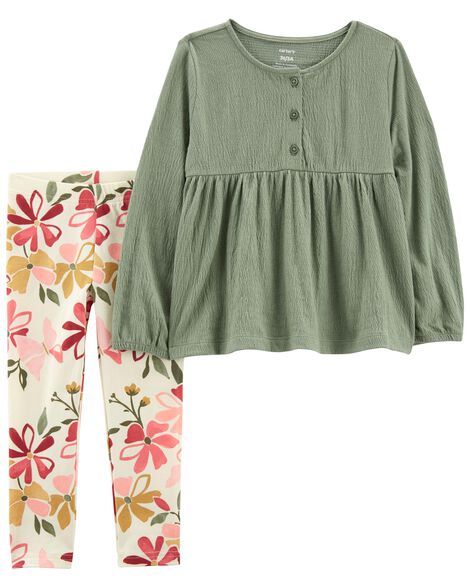 Baby 2-Piece Crinkle Jersey Top & Floral Legging Set