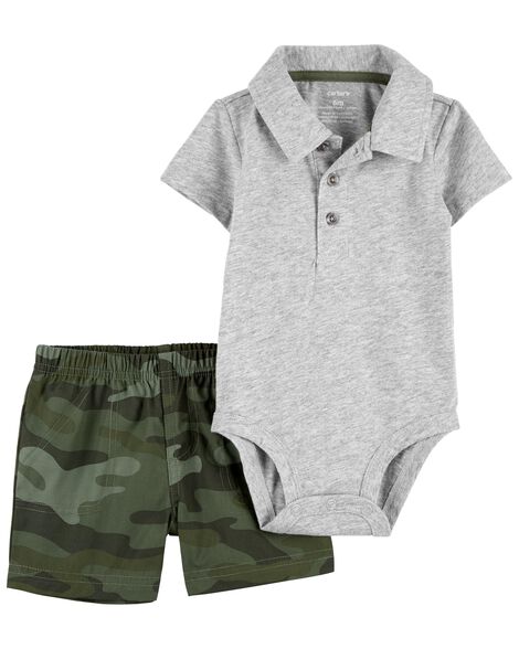 Baby 2-Piece Polo Bodysuit & Camo Short Set