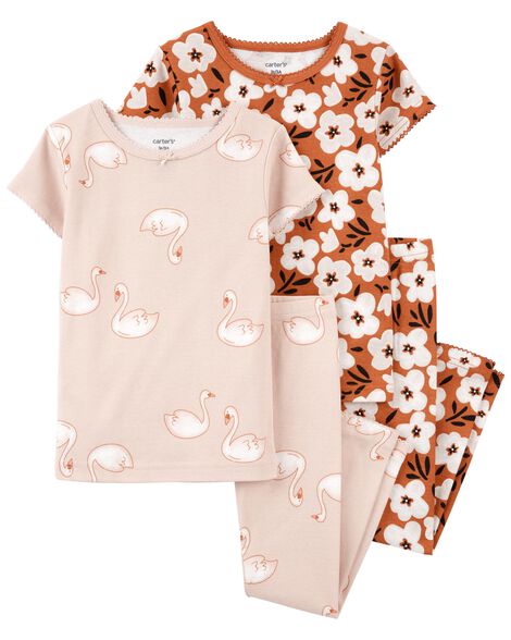 Baby 4-Piece Floral Swan 100% Snug Fit Cotton PJs