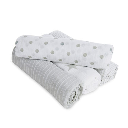 Lot de 4 maxi-langes 100% coton 112 x 112 cm – Dusty gris