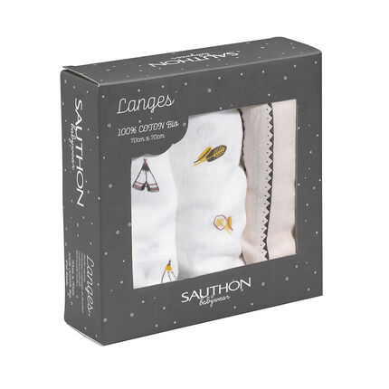 Lot de 3 langes en coton bio Timouki blanc