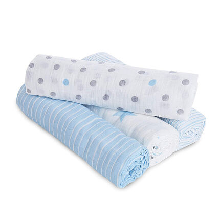 Lot de 4 maxi-langes 100% coton 112 x 112 cm - Dapper bleu