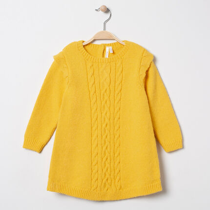 Robe manches longues en tricot à torsades 6 mois jaune foncé