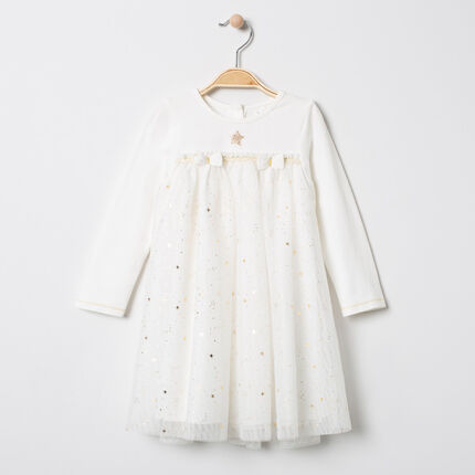 Robe manches longues à tulle et étoiles dorées 18 mois ecru