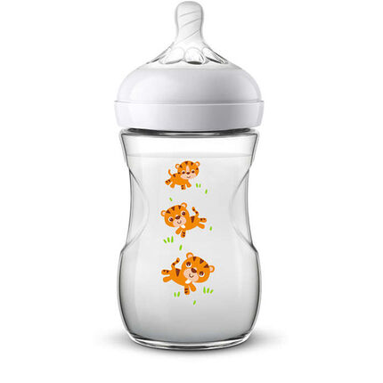 Biberon Natural 2.0 imprimé tigre 260ml transparent