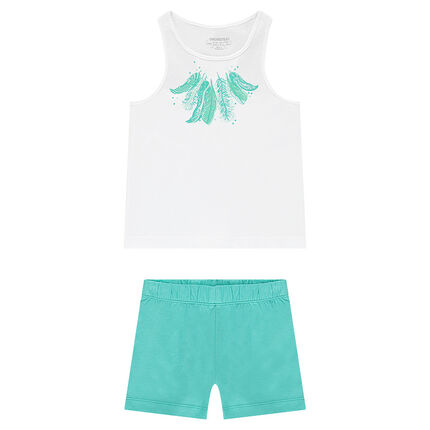 Pyjama court print plumes 2 ans turquoise