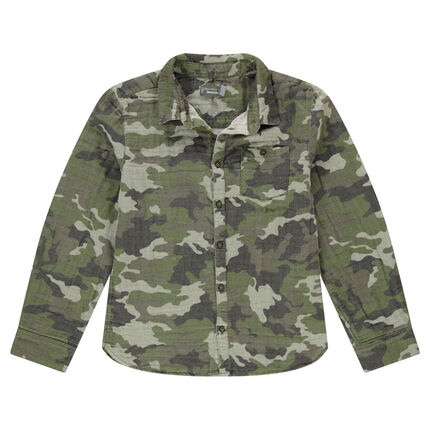 Junior - Chemise motif army all-over en coton double face 12 ans vert foncé
