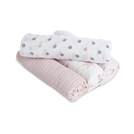 Lot de 5 langes mousseline 100% coton 60 x 60 cm - Doll rose