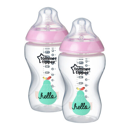 Lot de 2 biberons Closer to Nature 340ml - Déco fille rose/transparent