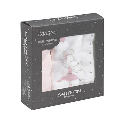 Lot de 3 langes en coton bio - Lilibelle rose