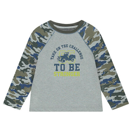 Tee-shirt manches longues motif army avec print sur le devant 3 ans gris moyen