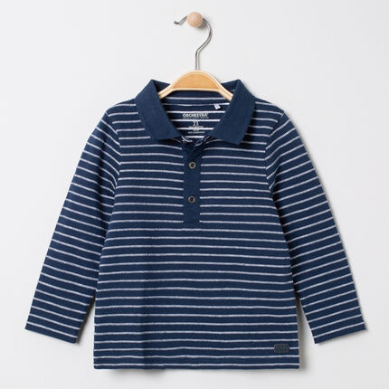 Polo manches longues à rayures en jacquard 6 mois bleu foncé