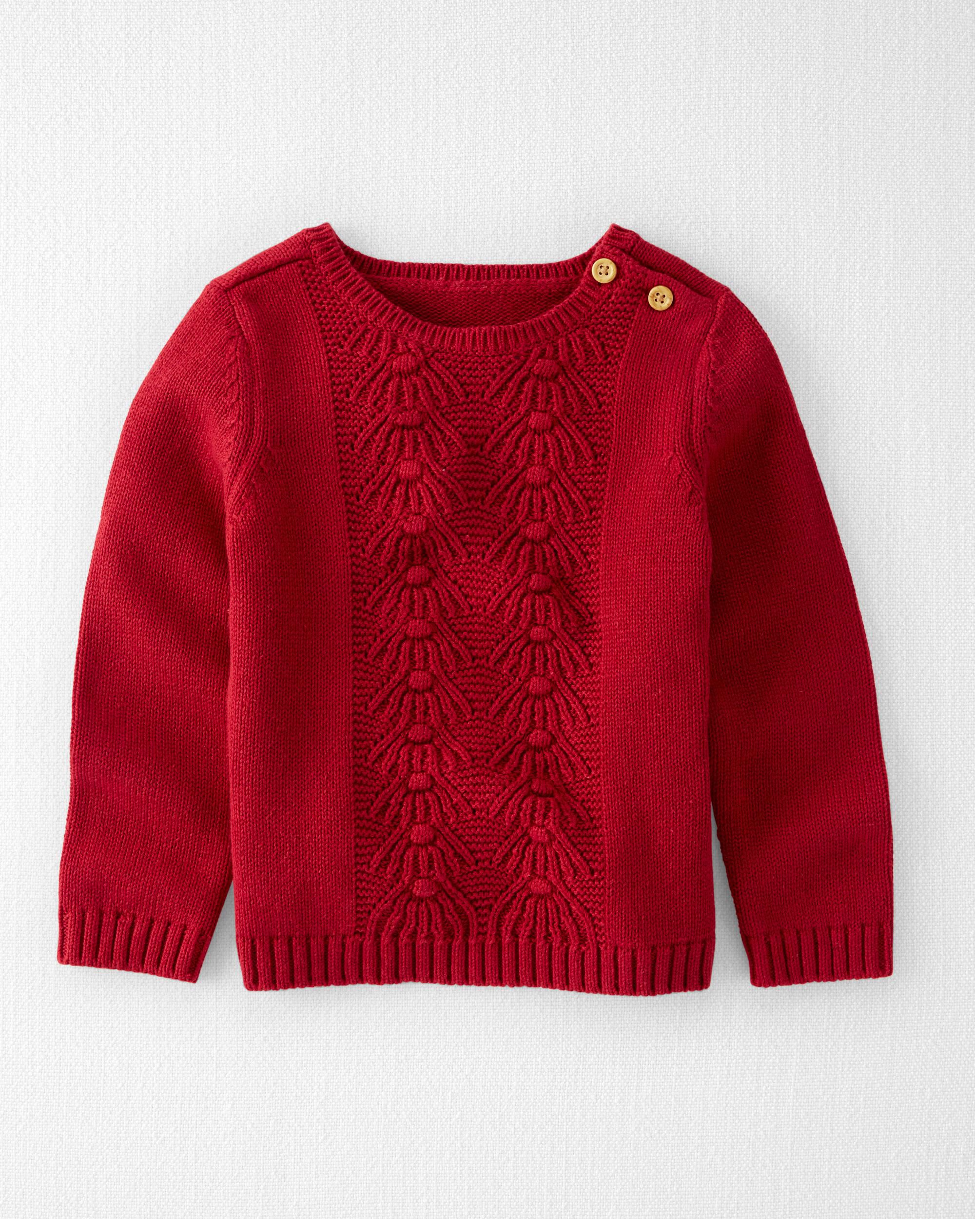 Deep Red Toddler Organic Cotton Cable Knit Sweater in Red