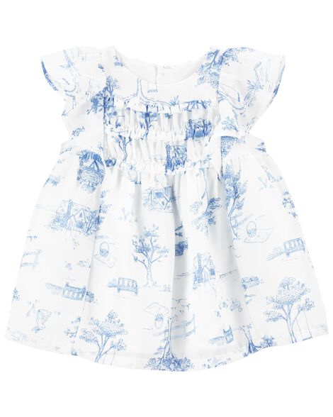 

Baby Toile Print Crepe Dress