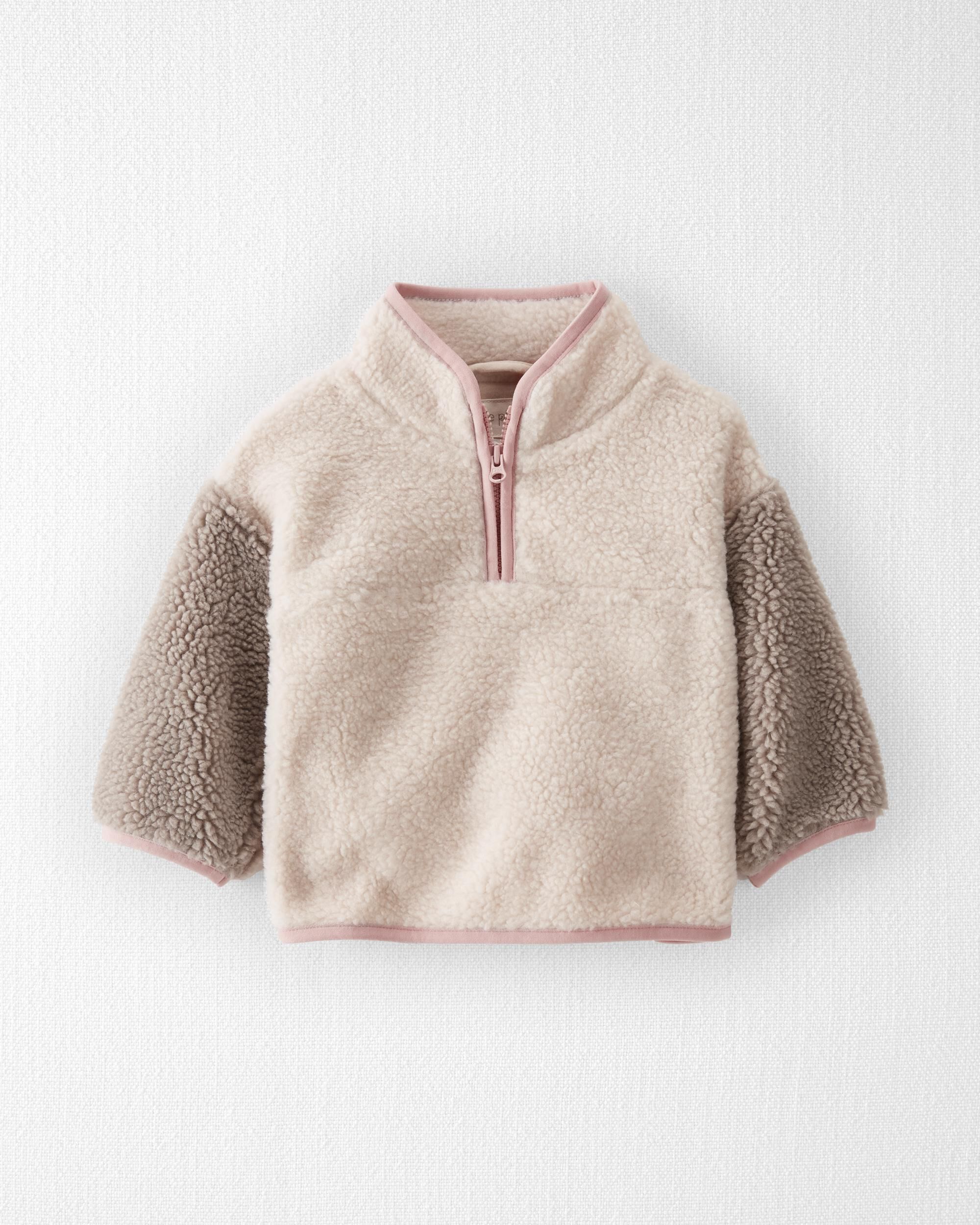 Washed Taupe Baby Recycled Sherpa Quarter Zip Pullover oshkosh