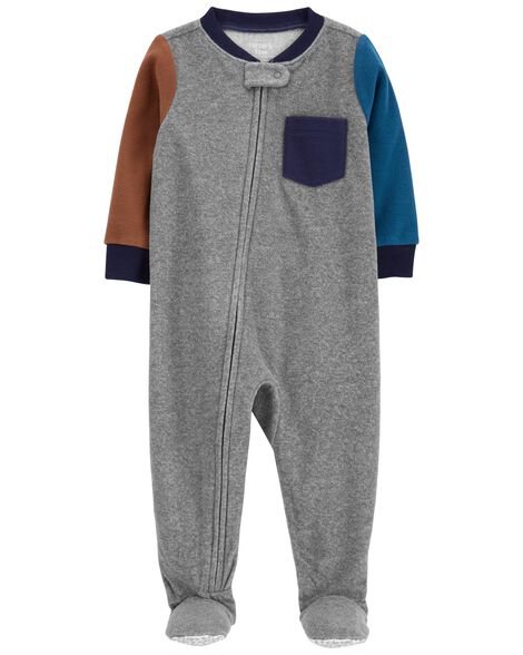 

Toddler 1-Piece Colorblock Fleece Footie PJs