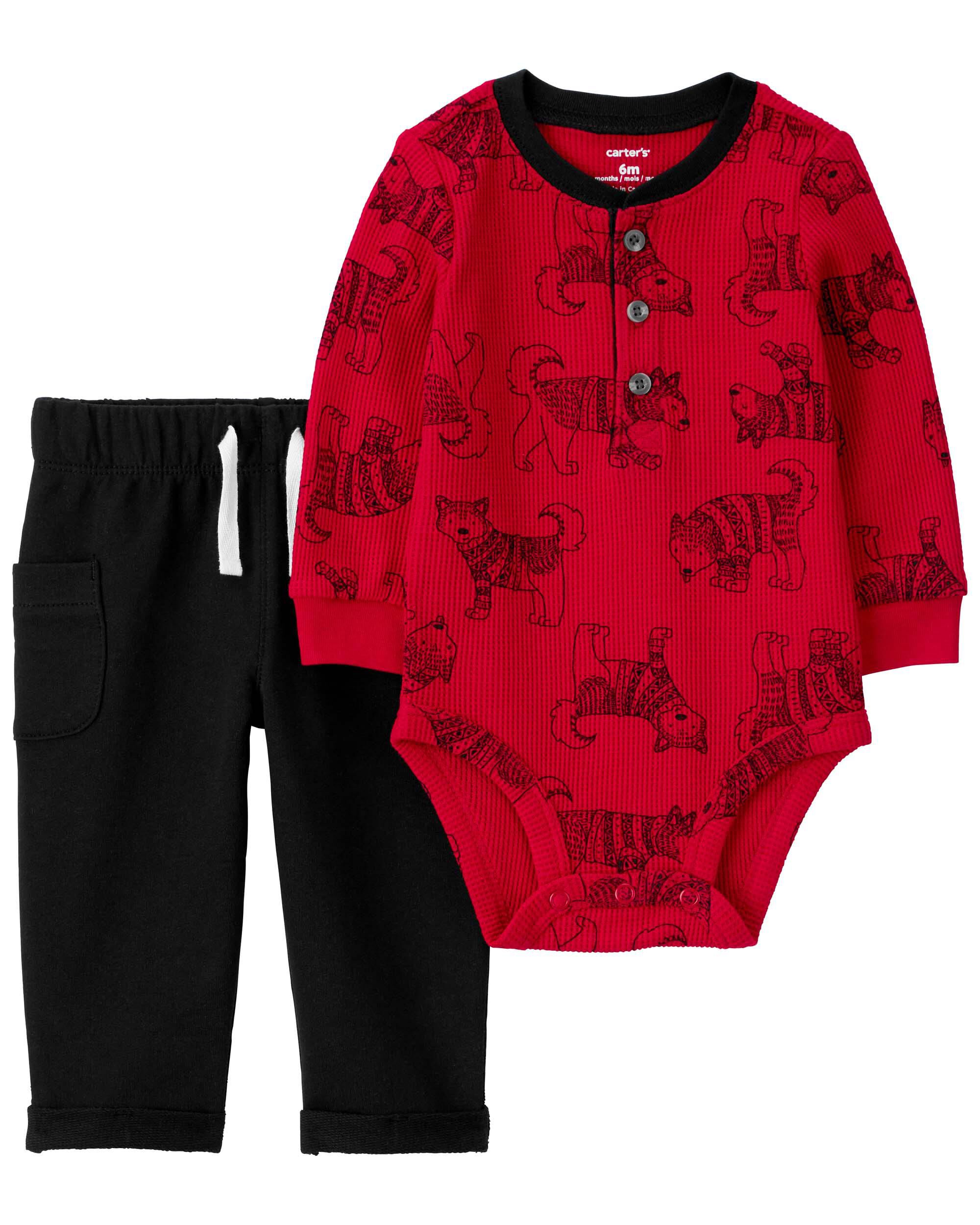 Grey Red Black Baby 3 Piece Double Knit Sweater Set carters