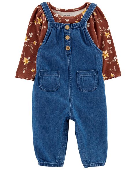 

Baby 2-Piece Floral Bodysuit & Denim Jumpsuit Set