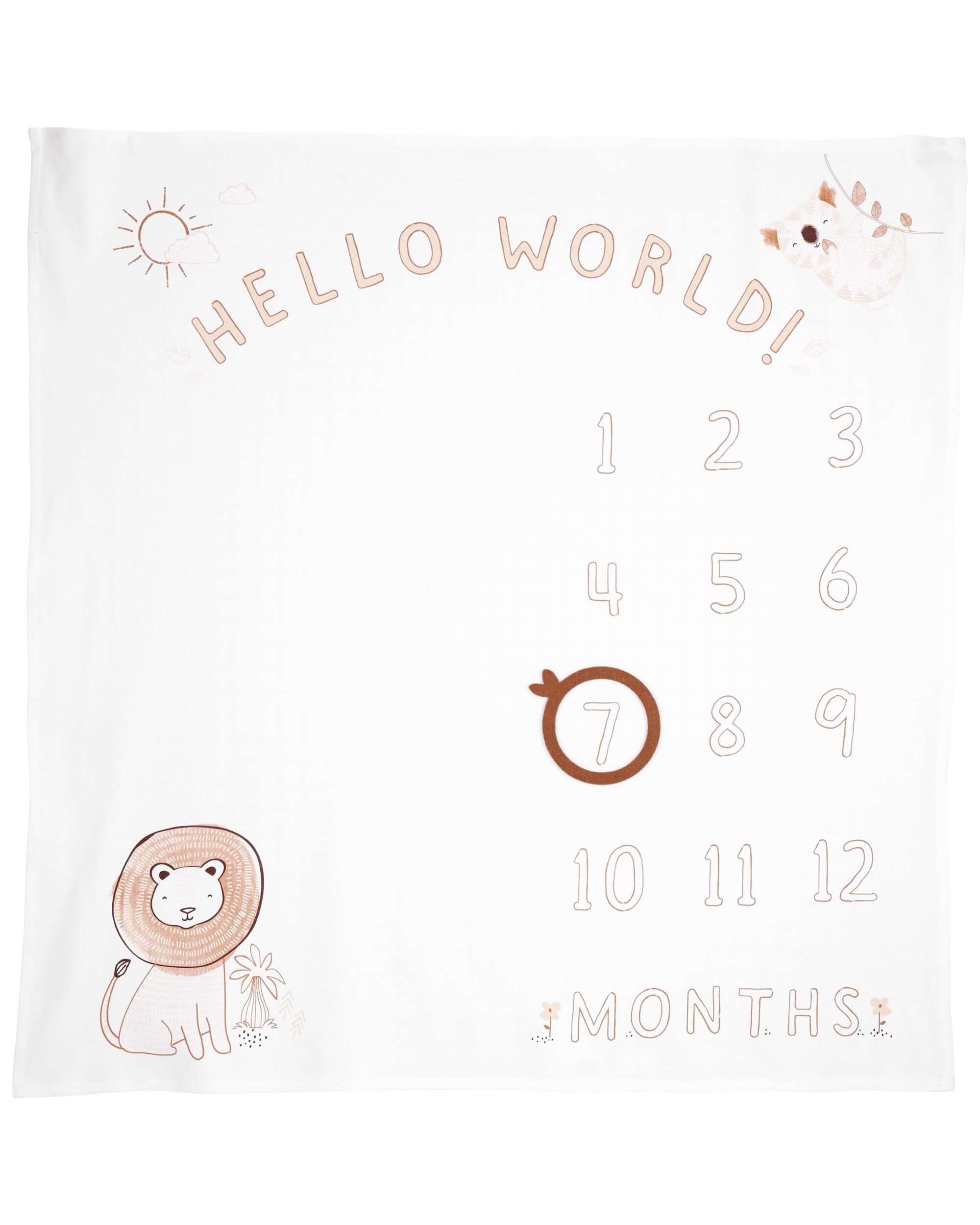 White Baby Lion Milestone Blanket carters