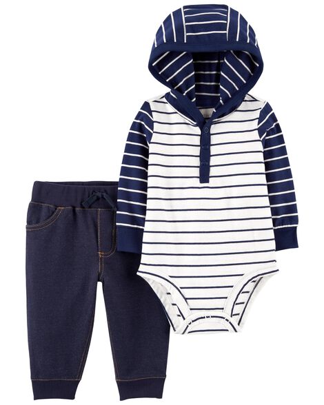 

Baby 2-Piece Striped Hooded Bodysuit Pant Set