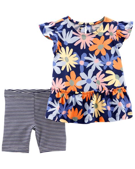 

Baby 2-Piece Navy Floral Shirt & Shorts Set