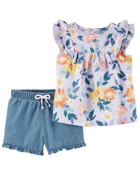 

Baby 2-Piece Floral Top & Chambray Short Set