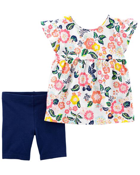 

Toddler 2-Piece Floral Jersey Top & Bike Short Set