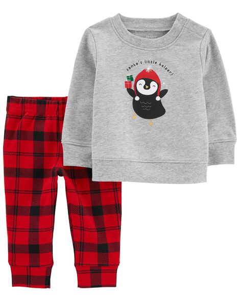 

Baby 2-Piece Penguin Tee & Plaid Pant Set