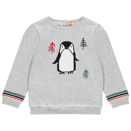 Pull de Noël en tricot motif pingouin et sapins pour bébé garçon 23 mois gris clair