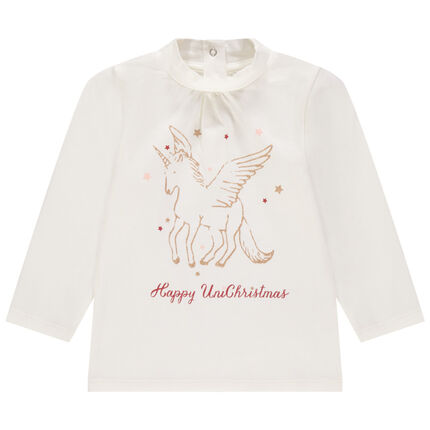 Sous-pull col cheminée print licorne pailletée 23 mois ecru