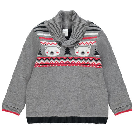 Pull en tricot esprit Noël à col châle 23 mois gris moyen