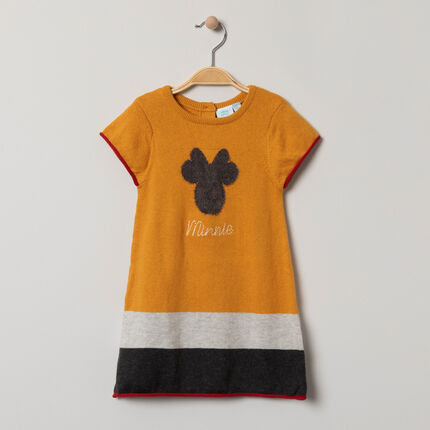 Robe en tricot avec serti Minnie et bandes contrastées 18 mois jaune moyen