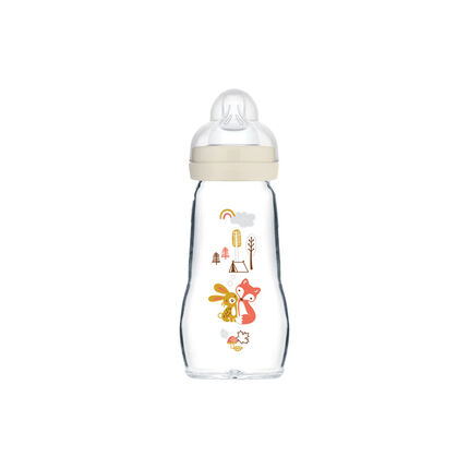 Biberon en verre moyen 0/6 mois 260 ml - Débit 2 transparent/ivoire