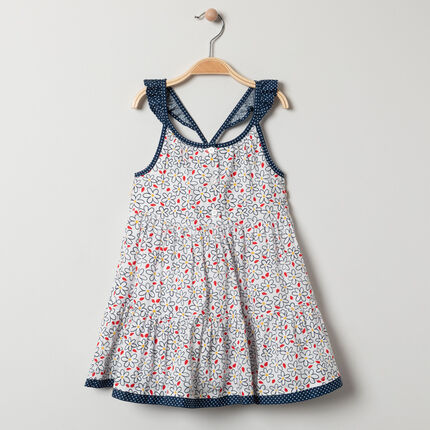 Robe à fleurs et bretelles volantées 23 mois blanc