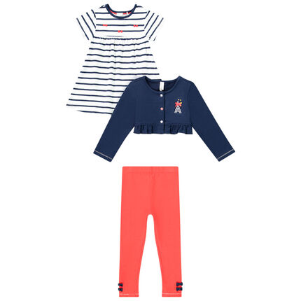 Ensemble 3 pièces tunique, gilet et legging pour bébé fille 23 mois bleu foncé
