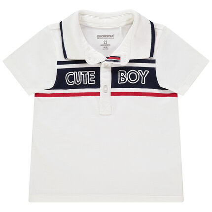Polo manches courtes en coton bio à bande contrastée 23 mois ecru