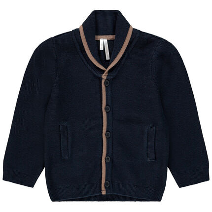 Gilet en tricot col châle pour bébé garçon 23 mois bleu foncé