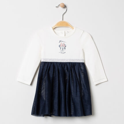 Robe manches longues effet 2 en 1 Minnie Disney 1 mois ecru