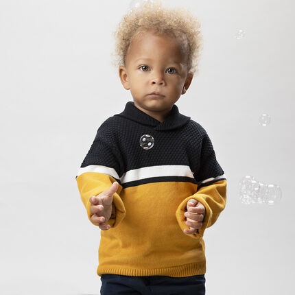 Pull en tricot fantaisie contrasté pour bébé garçon 23 mois jaune moyen