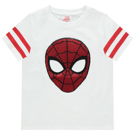 T-shirt manches courtes motif Spider-man en sequins magiques 3 ans blanc