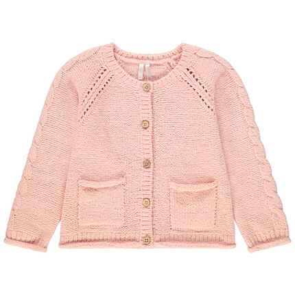 Gilet en tricot pour bébé fille à jeux de mailles 23 mois rose foncé