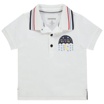 Polo manches courtes blanc print parapluie 23 mois