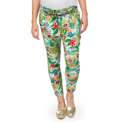 Pantalon de grossesse fluide imprimé tropical 36 vert