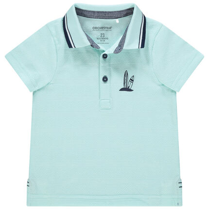 Polo manches courtes en coton Bio piqué à motif brodé 23 mois vert clair