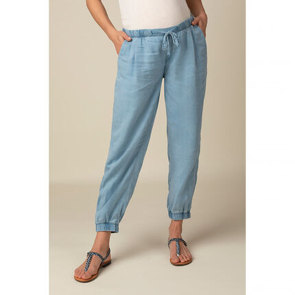 Pantalon fluide noué effet jean de grossesse 34 bleu