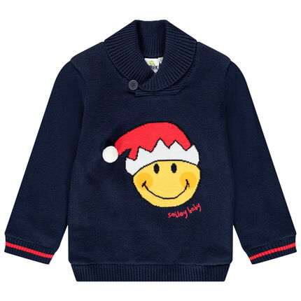 Pull en tricot motif Smiley Baby Noël pour bébé garçon 23 mois bleu foncé