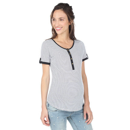 Tee-shirt manches courtes de grossesse et d'allaitement avec rayures all-over xs ecru