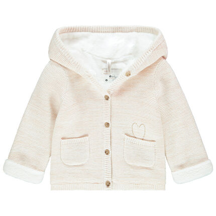 Gilet à capuche en maille doublé sherpa pour bébé fille 23 mois ecru