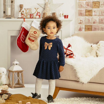 Robe manches longues en maille fantaisie à motif brillant 18 mois bleu foncé