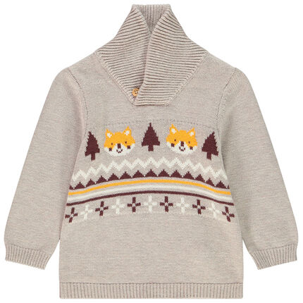 Pull en tricot motif jacquard pour bébé garçon 23 mois beige moyen